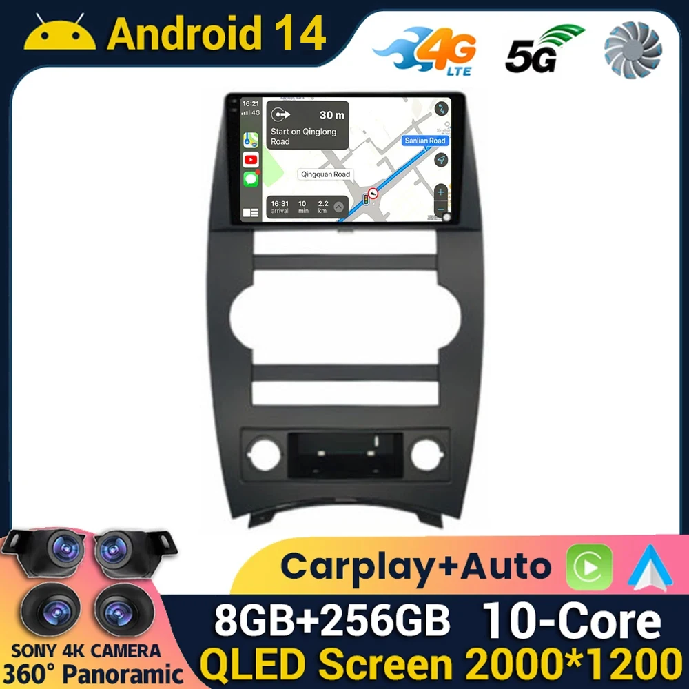 Android 14 Carplay Auto For Jeep Cherokee Commander XK 2005 2006 2007 2008 2009 2010 2011 Car Radio Multimedia Player GPS Stereo