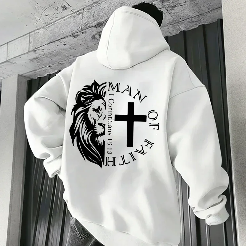 Jesus Christ Style Hoodies 2026 Fall Winter New Arrival Hooded Long Sleeve Sweatshirts Man Of Faith Lion Print Hoody Outerwear