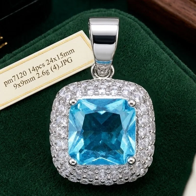 24x15mm Created Sky Blue Topaz Alexandrite Topaz Zultanite Violet Tanzanite Peridot Women Wedding Silver Plated Pendant
