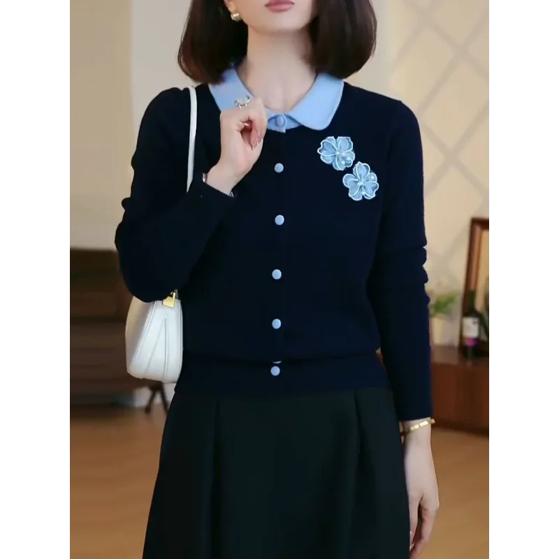 가짜 투피스 라펠 긴팔 스웨터 신상 고급 플로럴 탑