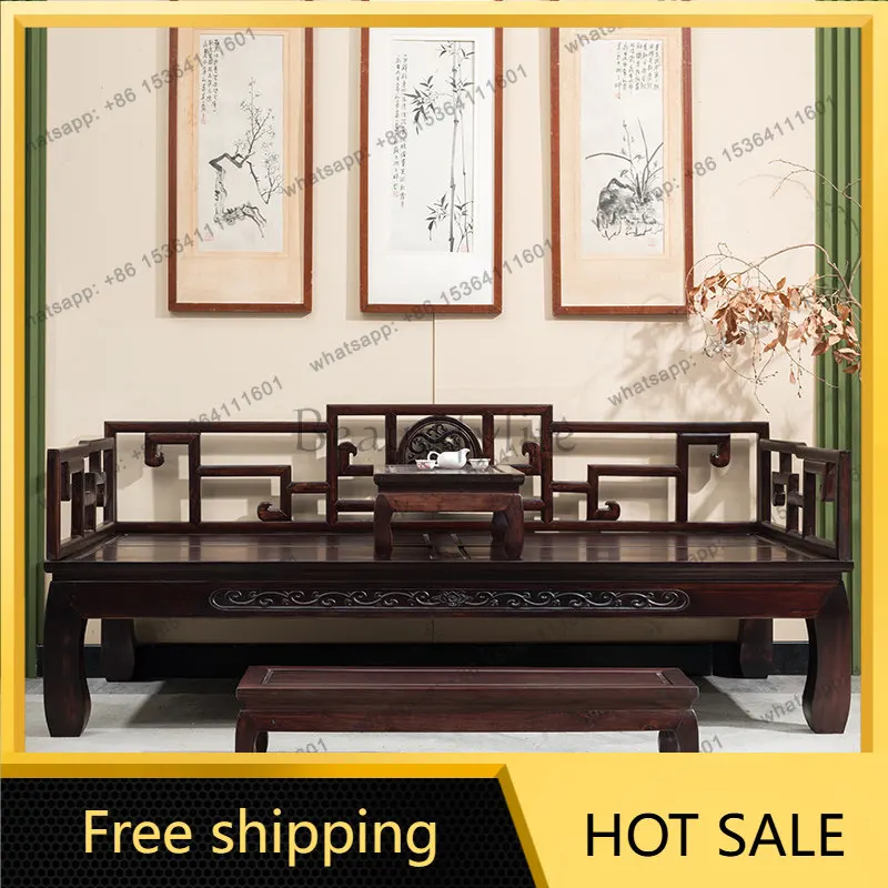 Factory Direct Sales Solid Wood New Chinese Sofa Bed Sourdough Wood Hotel Antique Furniture Simple