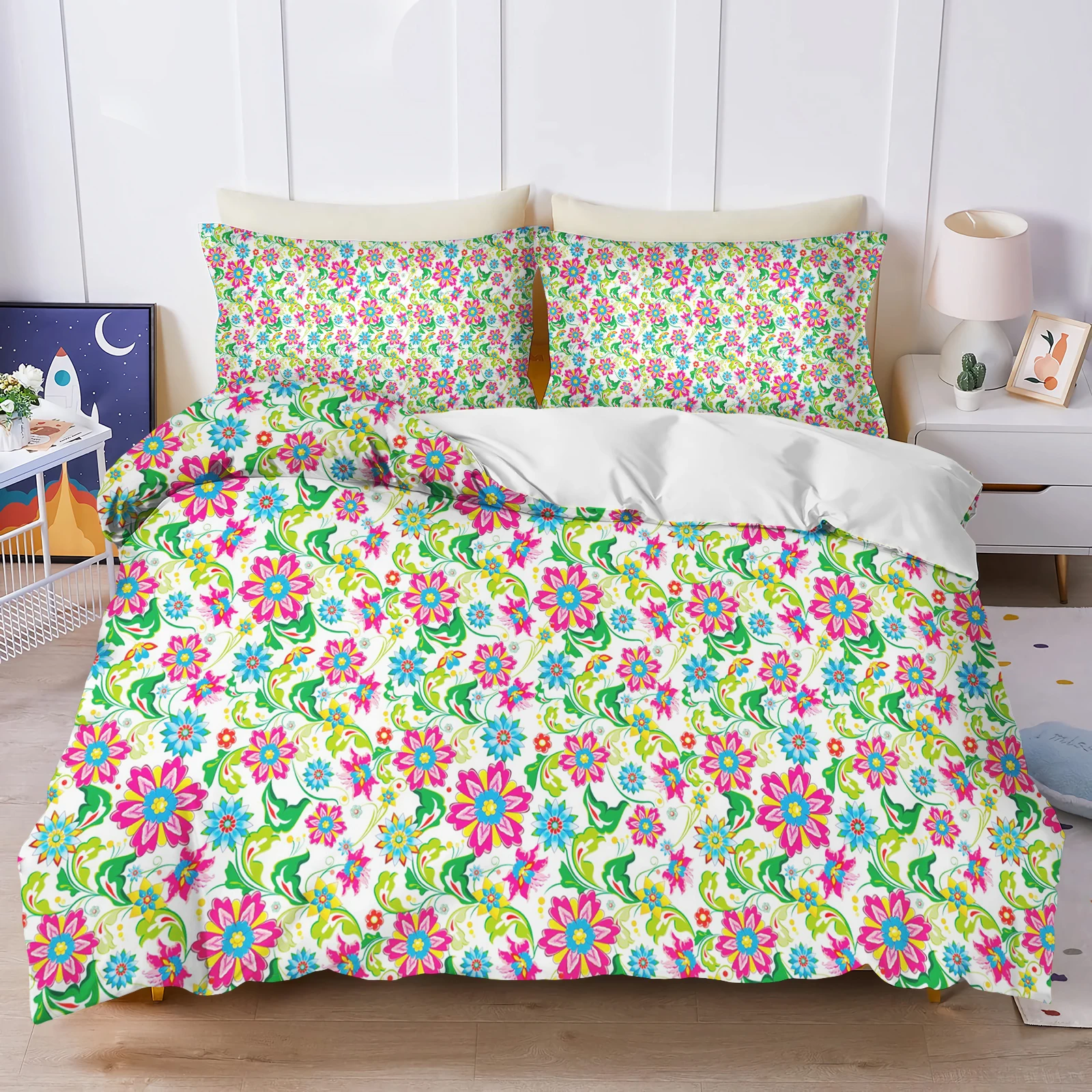 

Plant Cute Flowers Duvet Cover Floral Home Pillowcase Set Adult Bedroom 203x228cm Size Children Comforter Bedding