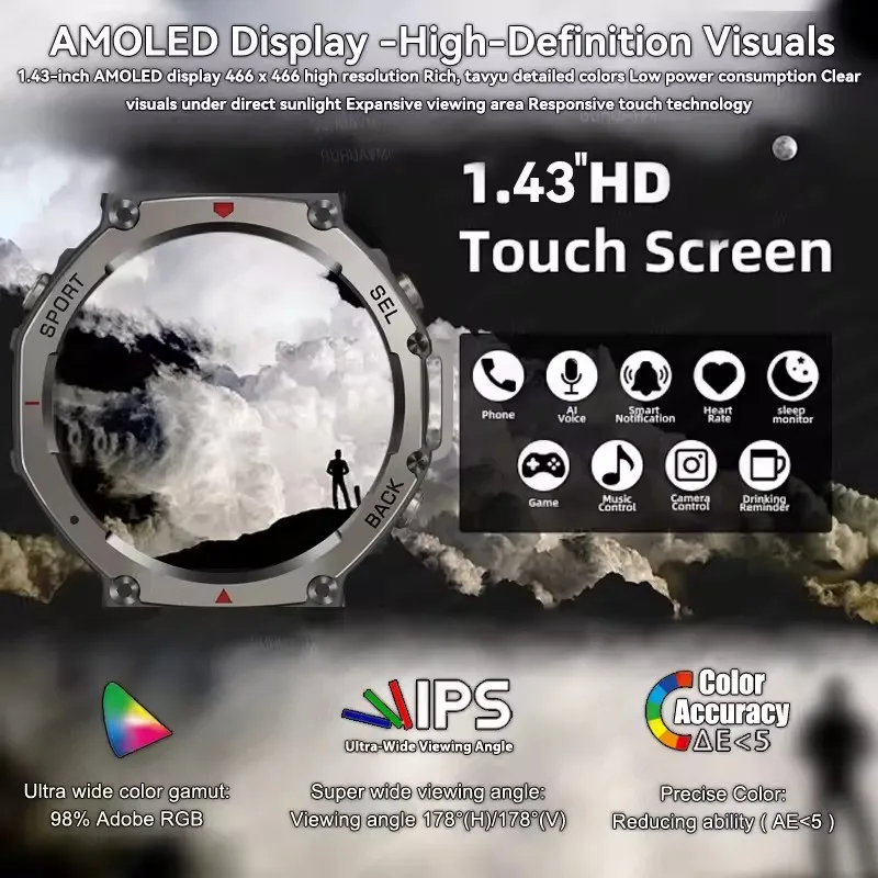 2025 nuevo reloj inteligente militar con llamada Bluetooth, brújula GPS integrada, altímetro barométrico, relojes inteligentes deportivos impermeables 10ATM para hombres