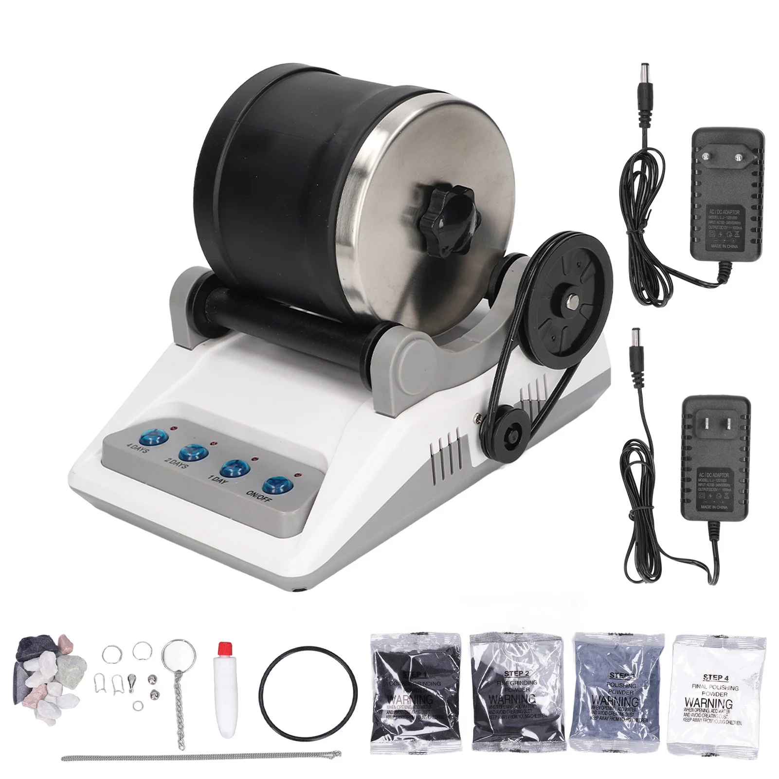 Rock Tumbler Kit  Electric Rock Tumbler  with Rough Gemstones Polishing Grits for Adults Kids Polishing Machine 100‑240V