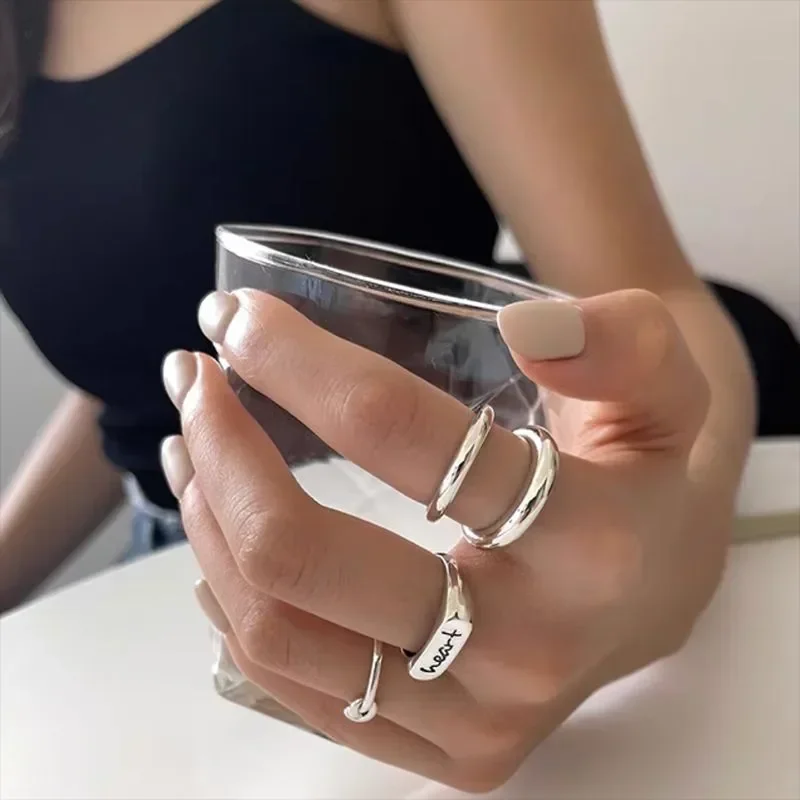 Silver Color Geometric Unique Double Lines Rings for Women Bohemian Adjustable Open Vintage Ring For Party Birthday Gift