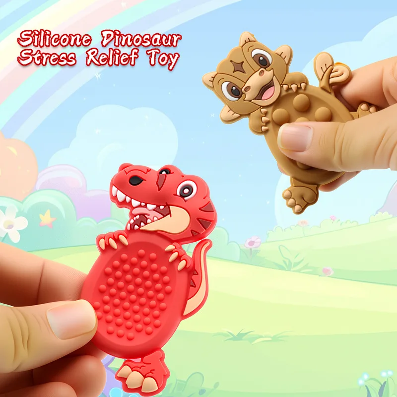 6Pcs Fidget Toys Sensory Stone Silicone Textured Worry Stones for Autism Fidget Stress Toys Dinosaur Cartoon Anxiety Relief