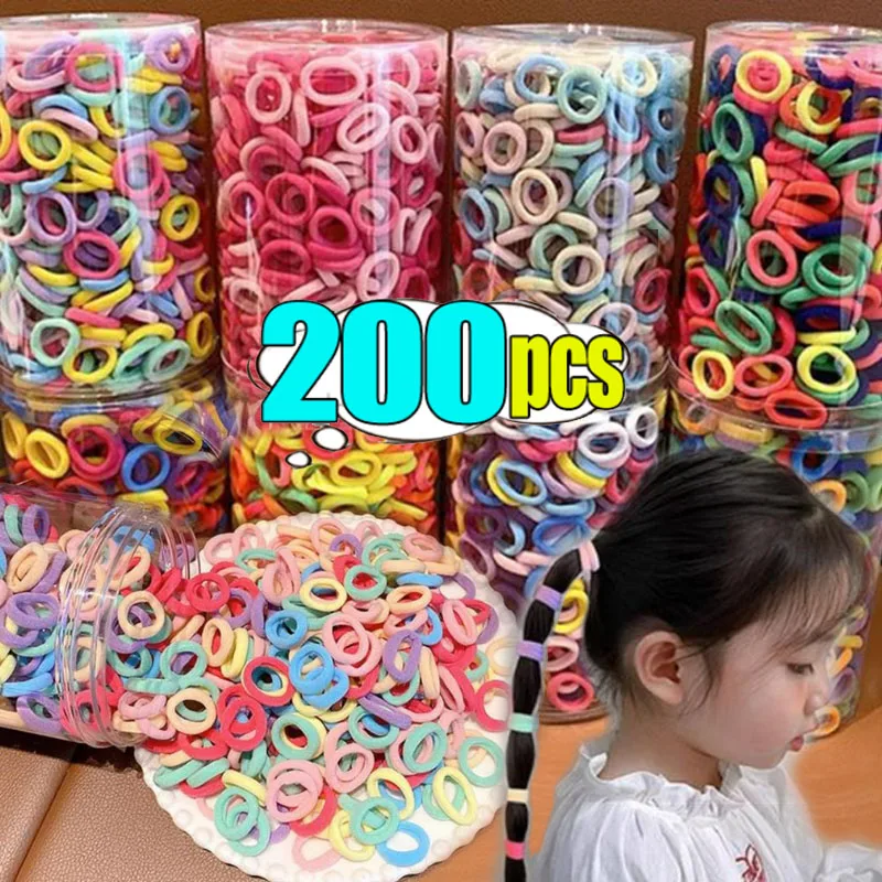 

100/200PCS Colorful Elastic Hair Bands for Women Girl Ponytail Hold Small Hair Tie Nylon Rubber Bands Scrunchie Hair Accessories
