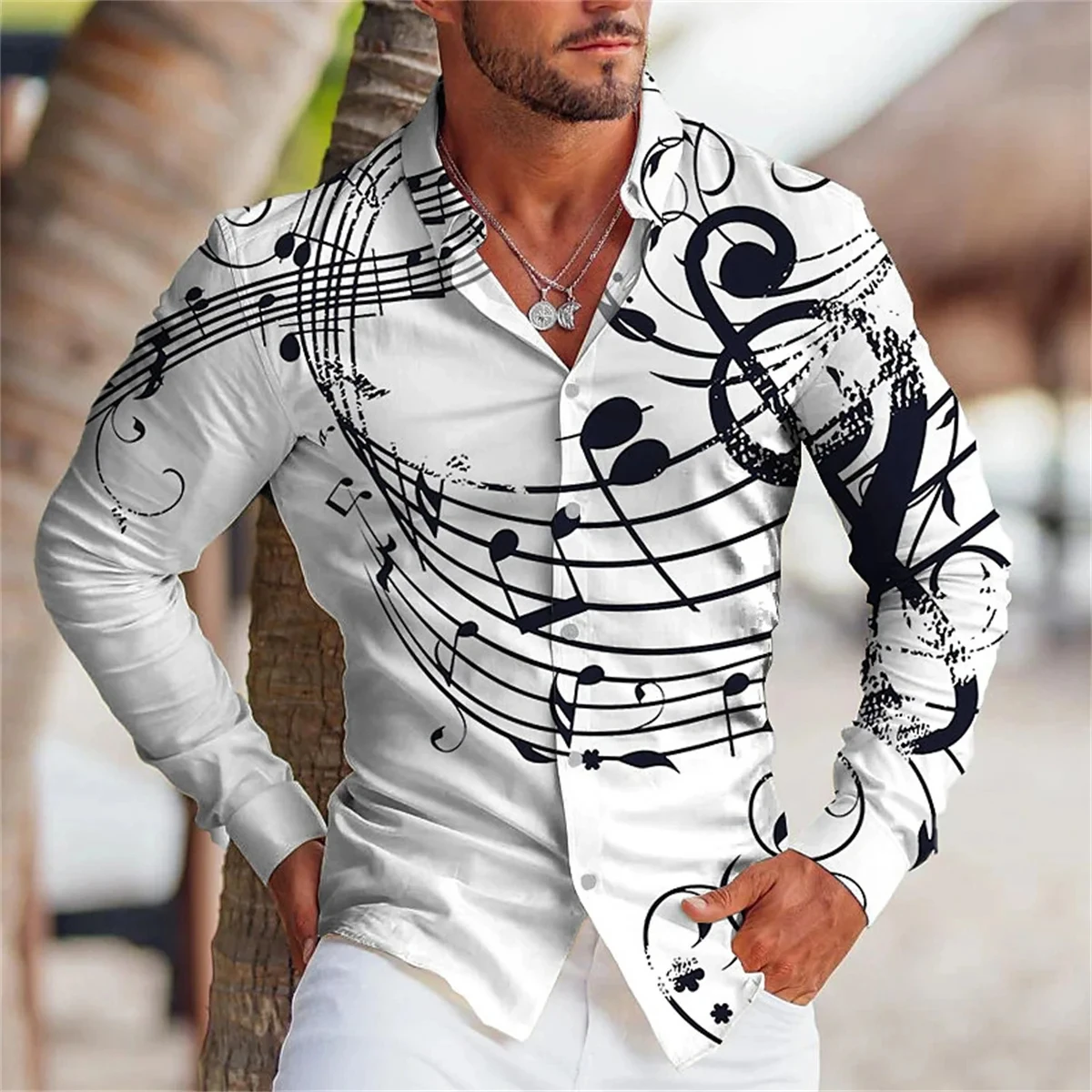 Music Note 3D Printing Design Long Sleeve Shirt  New Men\'s Summer Button T-Shirt Elegant Men Shirts Oversized Casual Clothing