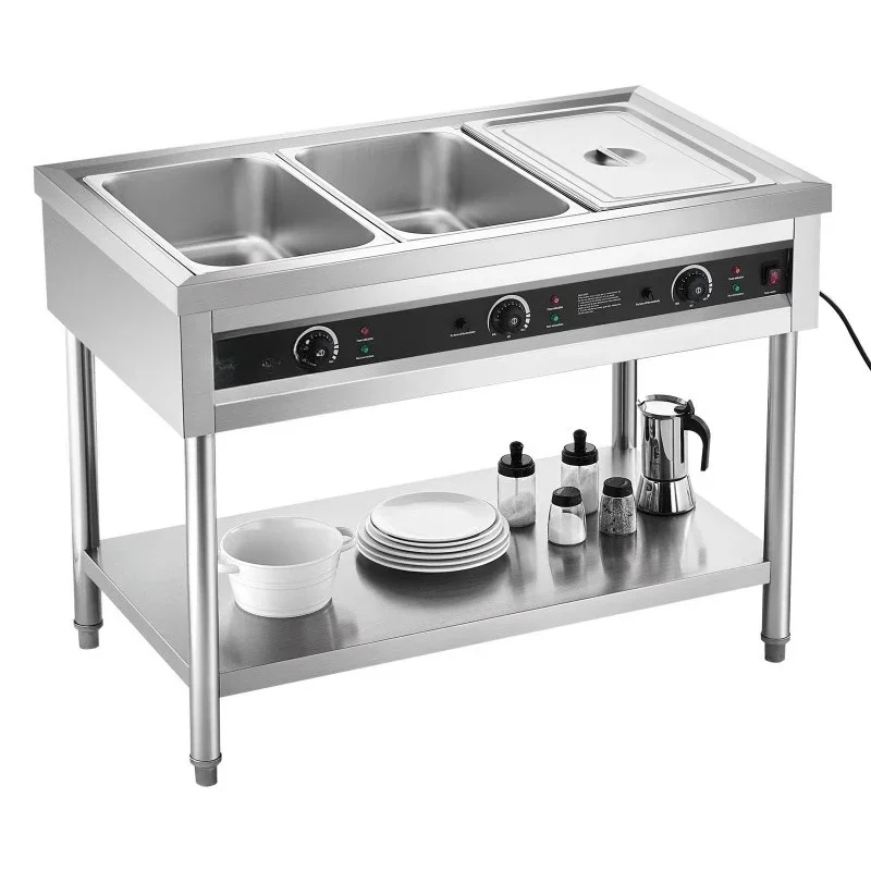 Commercial 3-pot food heater steaming tables with individual temperature control for hotels and restaurants