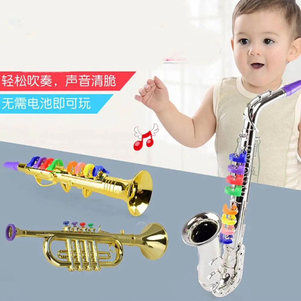 Silver Gold Kids Saxophone Toy Simulated Musical Teaching Aids Musical Instruments Four-tone Early Learning Children Toy Trumpet