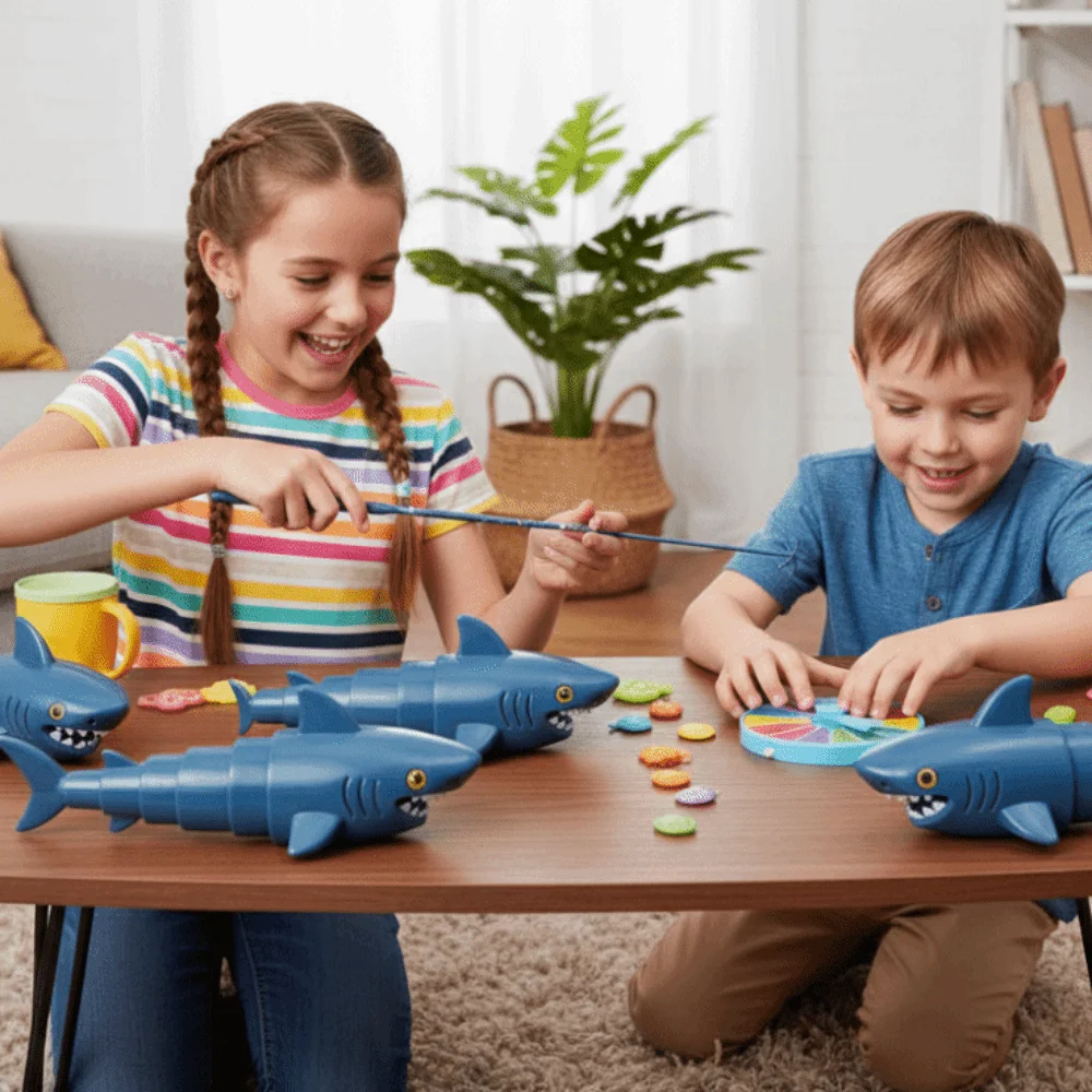 Magnetic Baby Fishing Games Early Educational Fishing Rod Electric Shark Fishing Toy Set Easy Funny Magnetic Fishing Game Toys