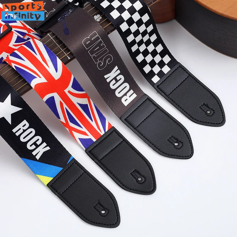 1pc Acoustic Guitar Strap Folk Wood Electric Guitar Bass Ukulele Shoulder Strap Personalized Print UK Strap Guitar Accessories