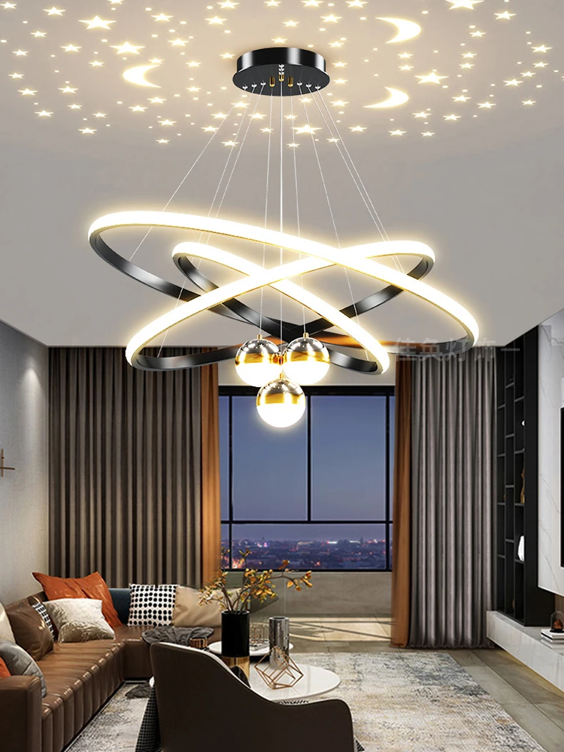 Modern Led Ceiling Chandeliers for Living Room Home Lighting Dining Room Kitchen Bedroom Starry Sky Projection Led Pendant Lamps