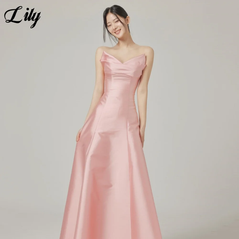 Lily Pink Elegant Prom Dresses Sweetheart Gloves Prom Gown for Woman Satin A-Line Formal Gown robe de soirée femme Customized