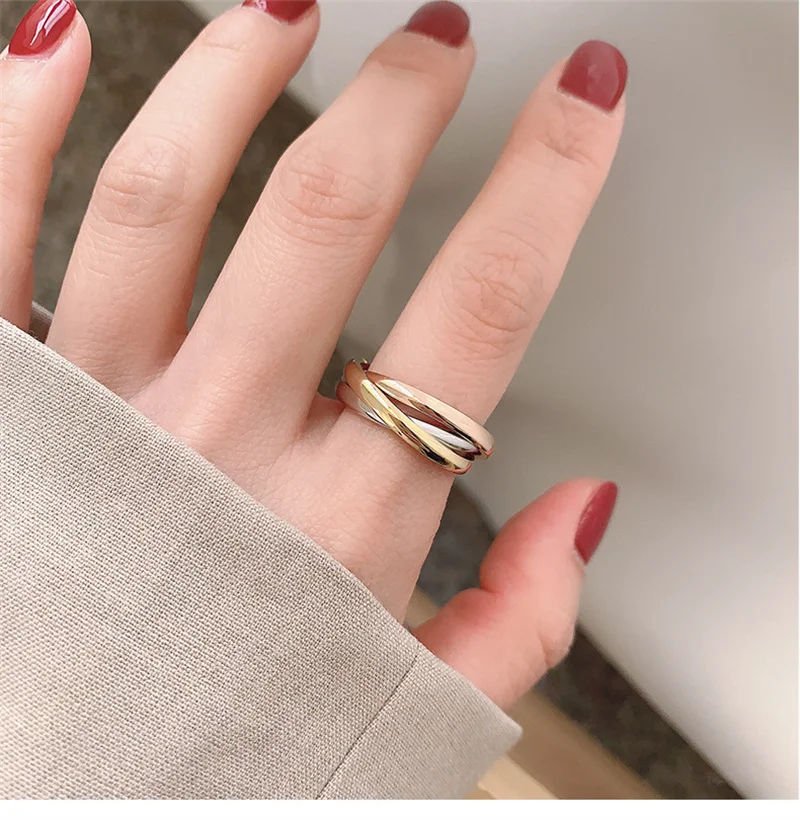 3 Colors 3 Circles Finger Ring for Woman Man Couple Wedding Jewelry 316L Stainless Steel High Polished PVD Gold Color Jewelry