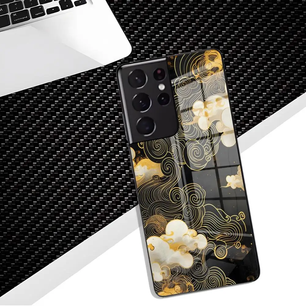 Black And Gold Style Phone Case For Samsung S26 S25 Edge Ultra 23 22 21 20 Ultra Plus S24 Fe Glass Cover