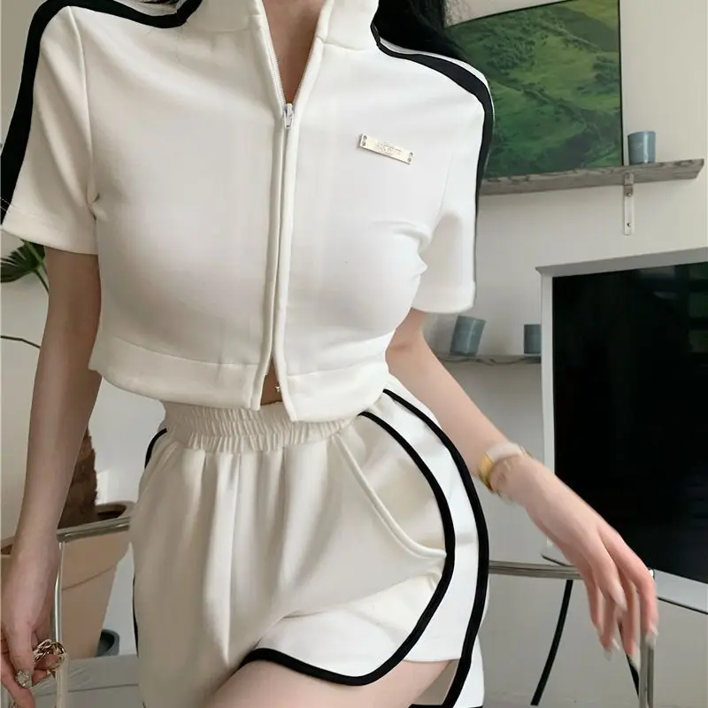 

O-Neck Casual Sportswear Women's Short Sleeve Running Summer Shorts T-Shirt 2 Pieces Sweat Suit 2025 Fashion Outfit