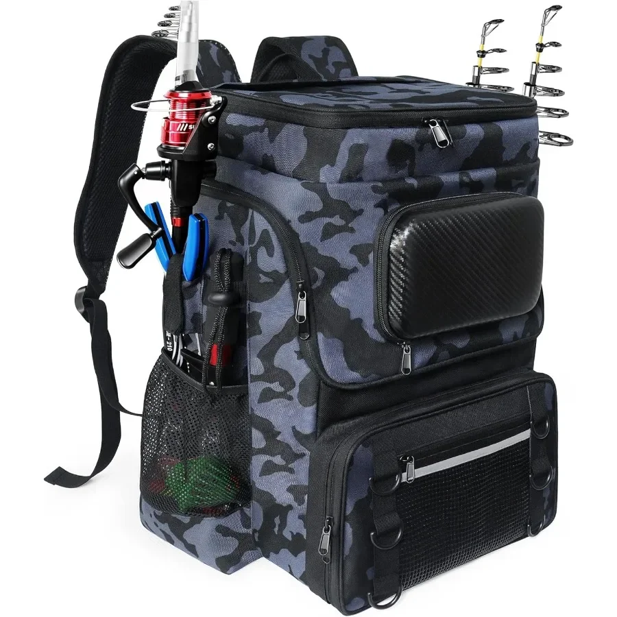 Mochila de pesca grande resistente al agua con soporte para caña y enfriador incorporado para aventuras con caña al aire libre bolsa de aparejos resistente