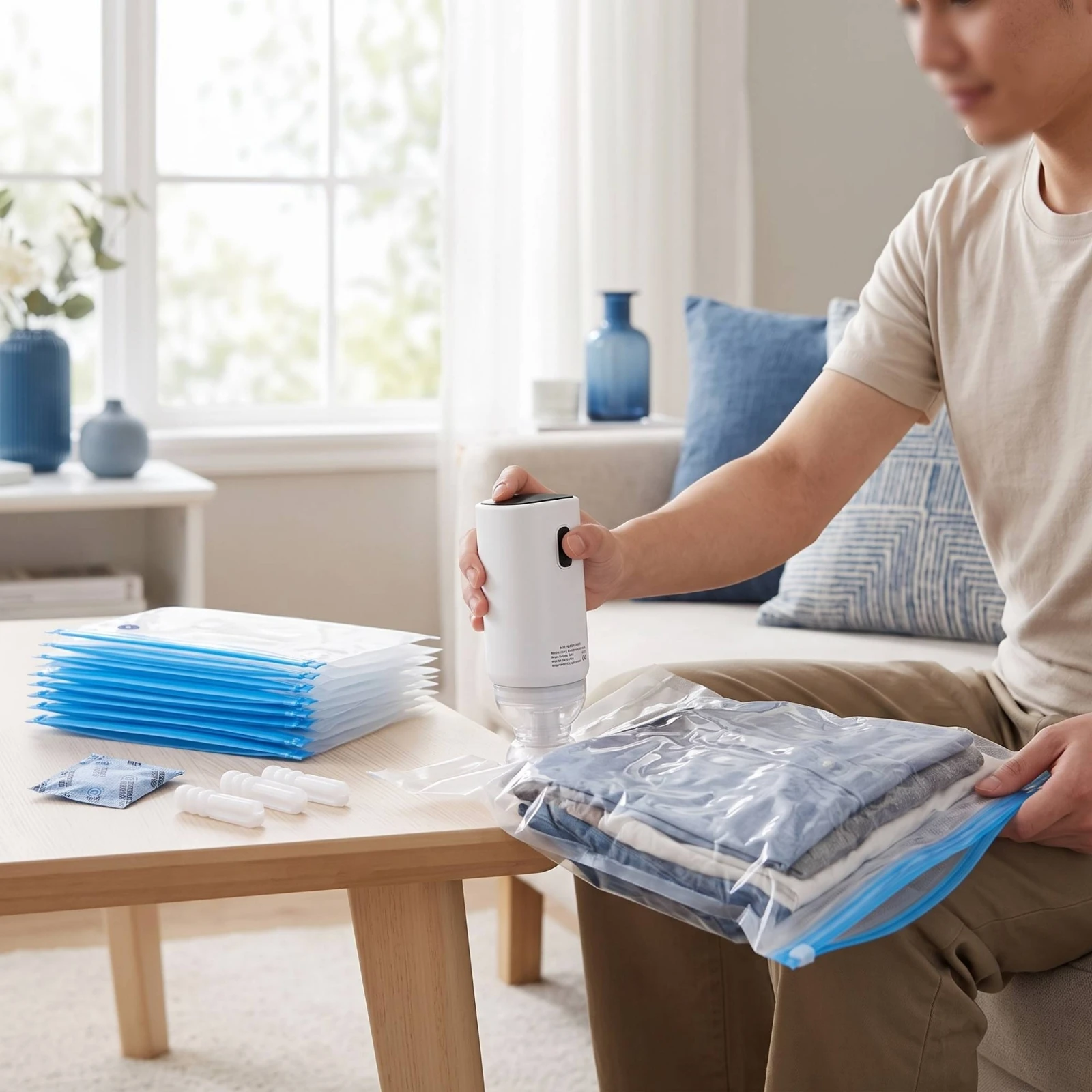 10 Pieces Vacuum Storage Bags with Electric Pump Reusable Vacuum Compression Storage Bags Moisture-Resistant Heavy-Duty view 2