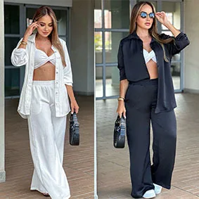 

Europe and the United States fashion women's two-piece set of casual loose pants ladies shirt fashion pants suit