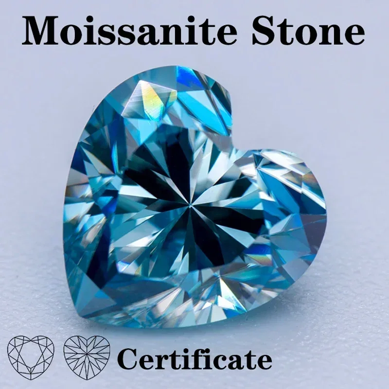 

Moissanite Stone Heart Shape Aquamarine VVS1 with GRA Certificate for Pass Diamond Tester Charms Top Jewelry Making Materials