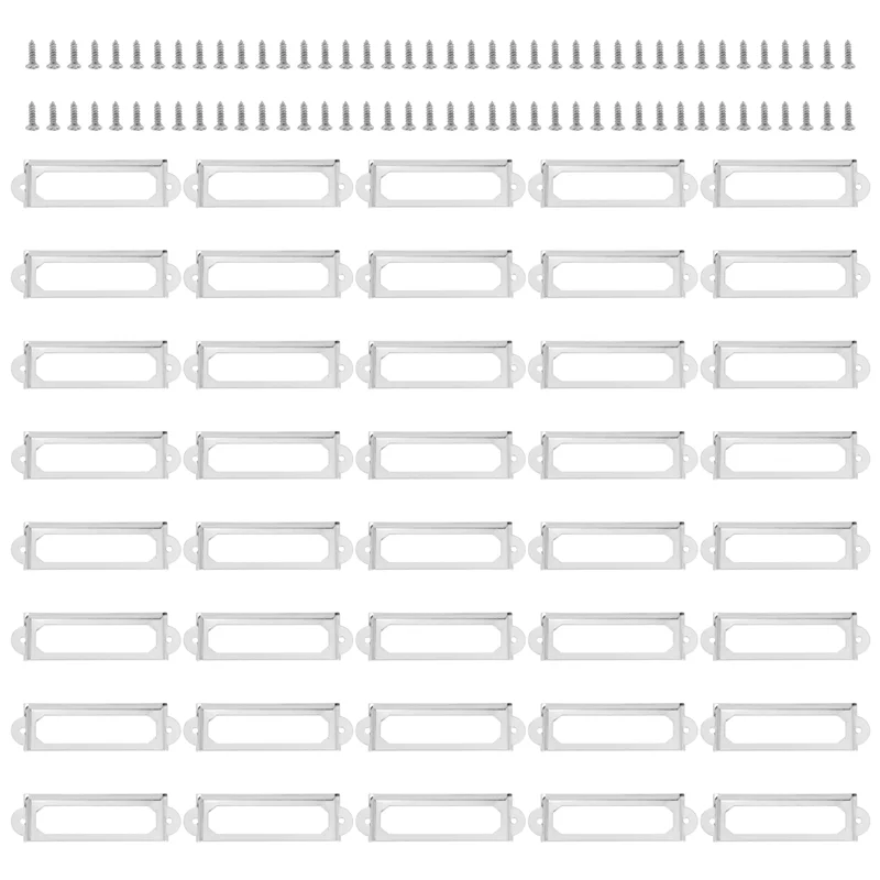 40 مجموعة مكتب مكتبة ملف درج خزانة بطاقة علامة تسمية حامل إطار معدني (لون فضي)