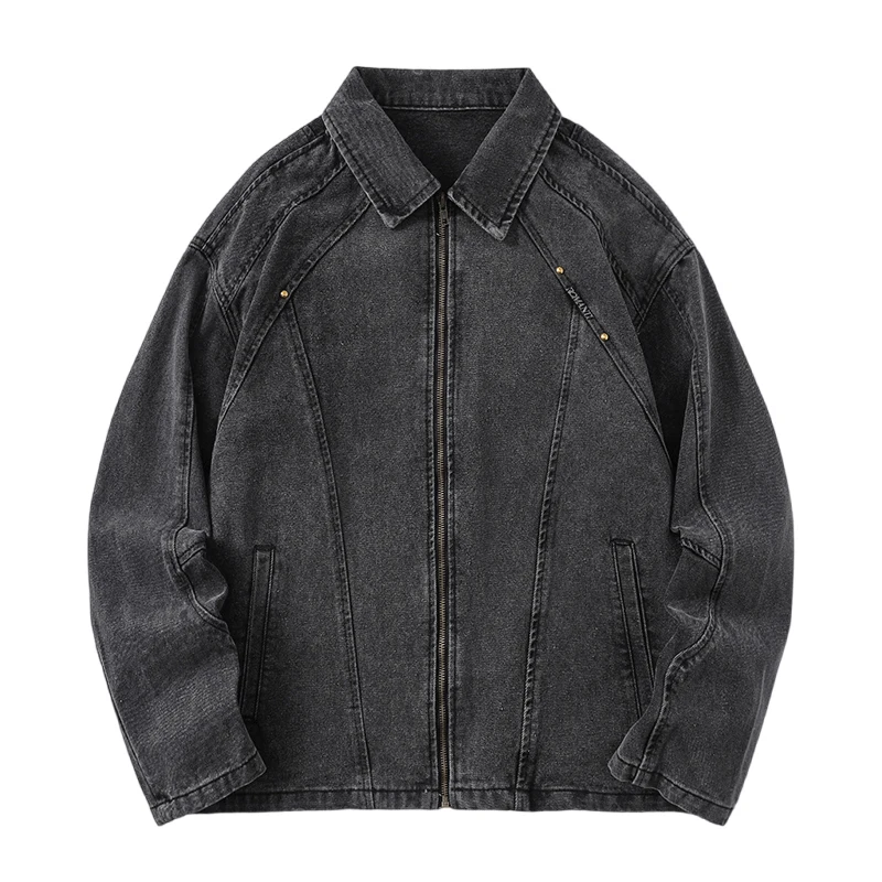 

Мужская тяжелая джинсовая куртка, осенняя уличная острая стильная американская японская винтажная универсальная классическая куртка-карго на молнии со вставками