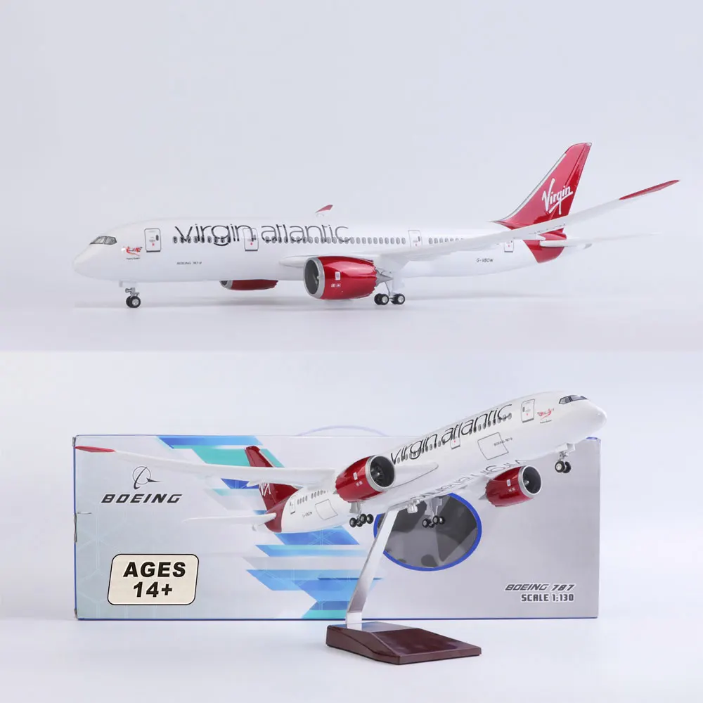 

1:130 Scale 43 cm 787 Boeing Jetliner Virgin Air B787 Aircraft Model Die-Cast Resin Plane Jewellery With LED Lights