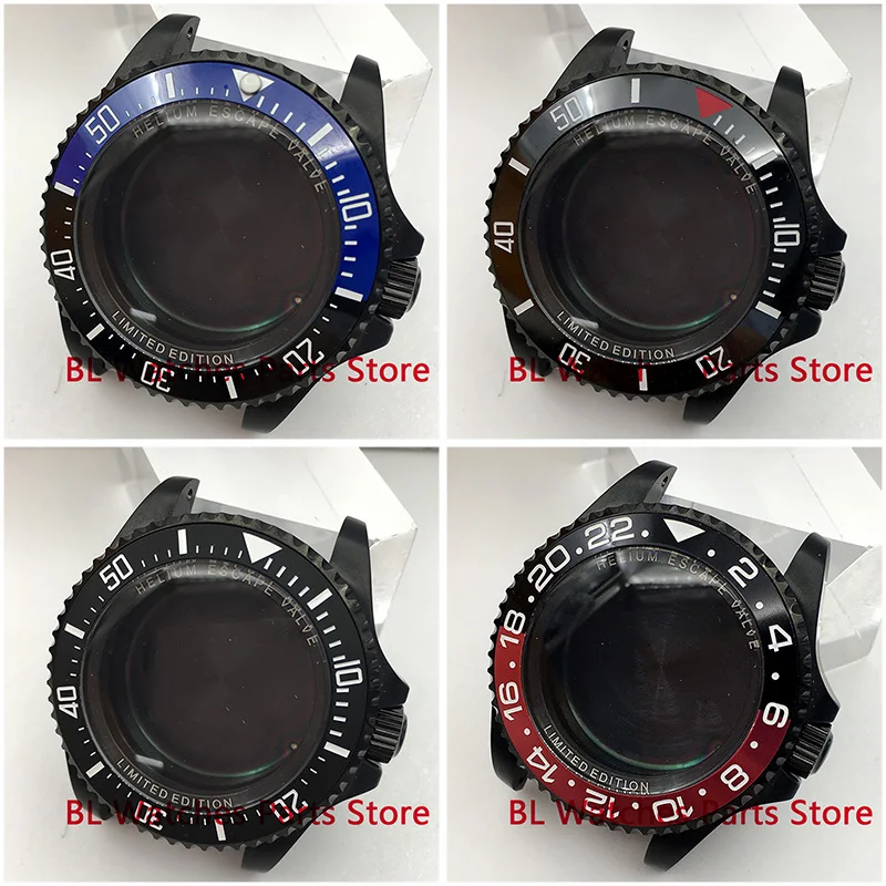 BL 43mm NH34 Watch Case Black Red Insert Sapphire Glass Fit NH35 NH36 ETA2824 2836 Miyota8205 8215 DG2813 3804 PT5000 Movement
