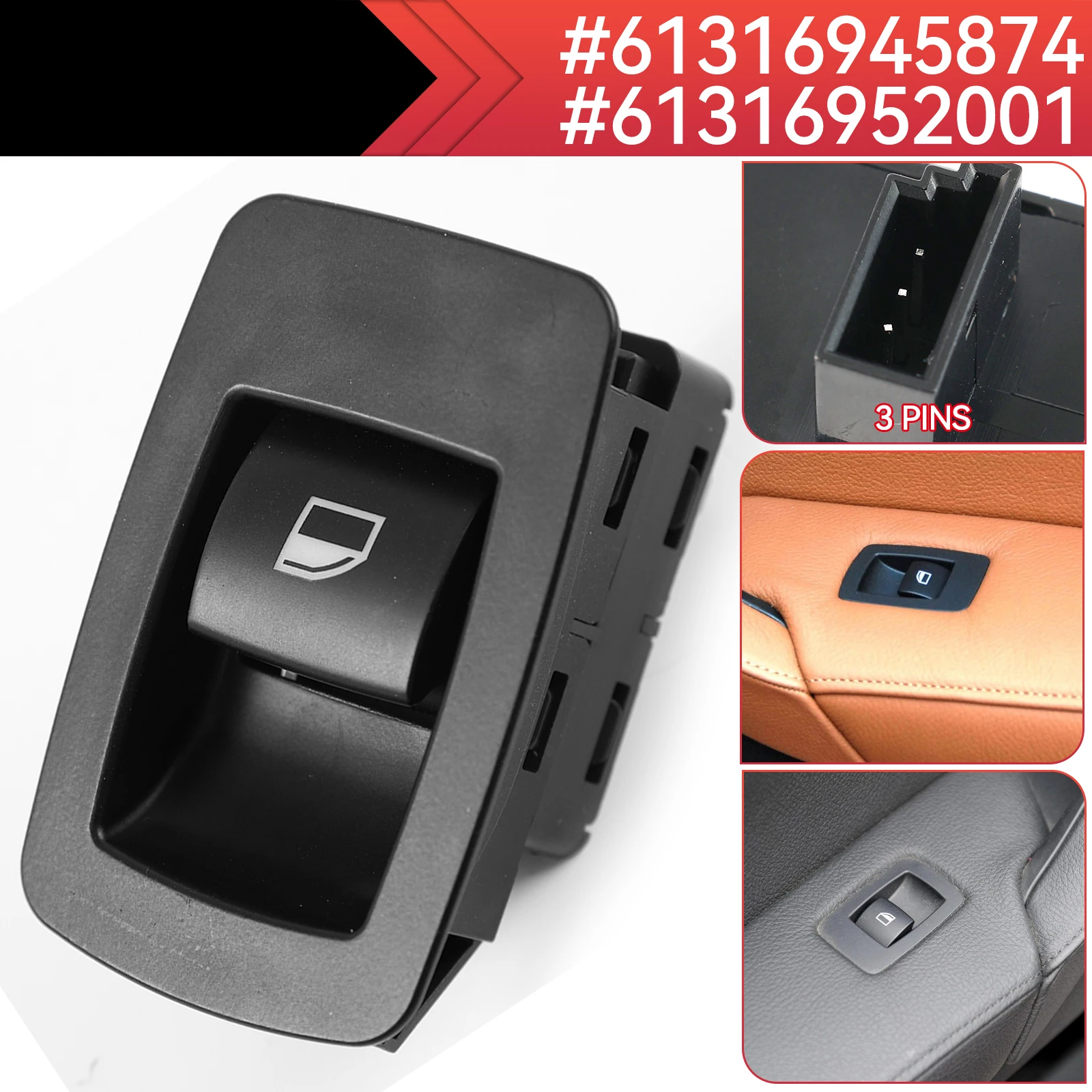 3 pins 61316945874 Power Window Lifter Switch Passenger Side Fit For BMW E71 E72 E83 E90 E91 316i 318i 320i 61316952001 6945874