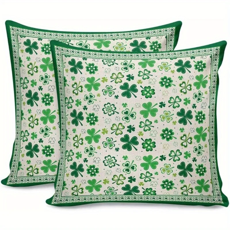 

2pcs Pillow Covers St. Patrick's Day Clover Linen Background Shamrock Throw Pillow Covers 18x18 Inch Decor Pillow Covers Chair