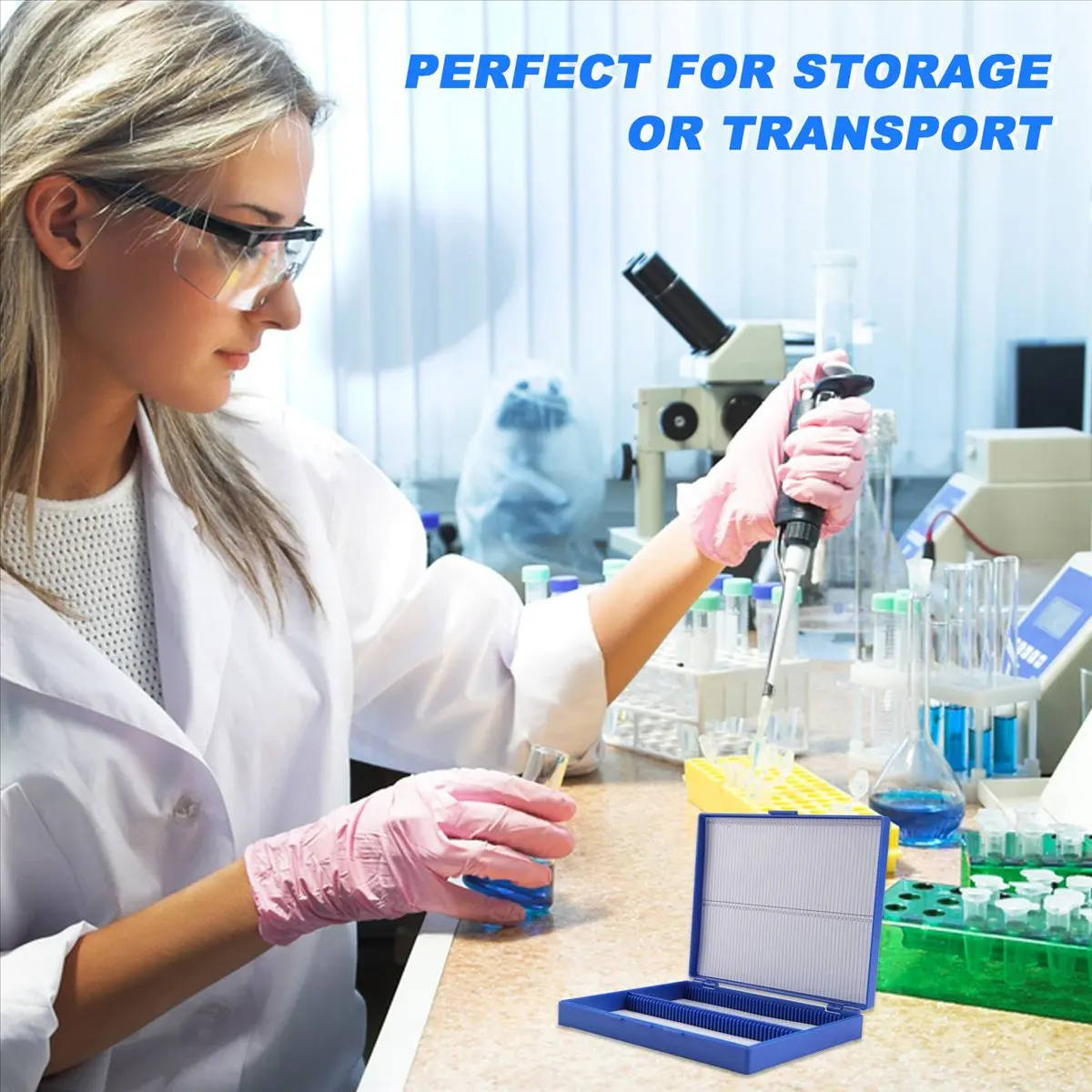 SALE AA63  Royal Blue Plastic Rectangle Hold 100 Microslide Slide Microscope Box