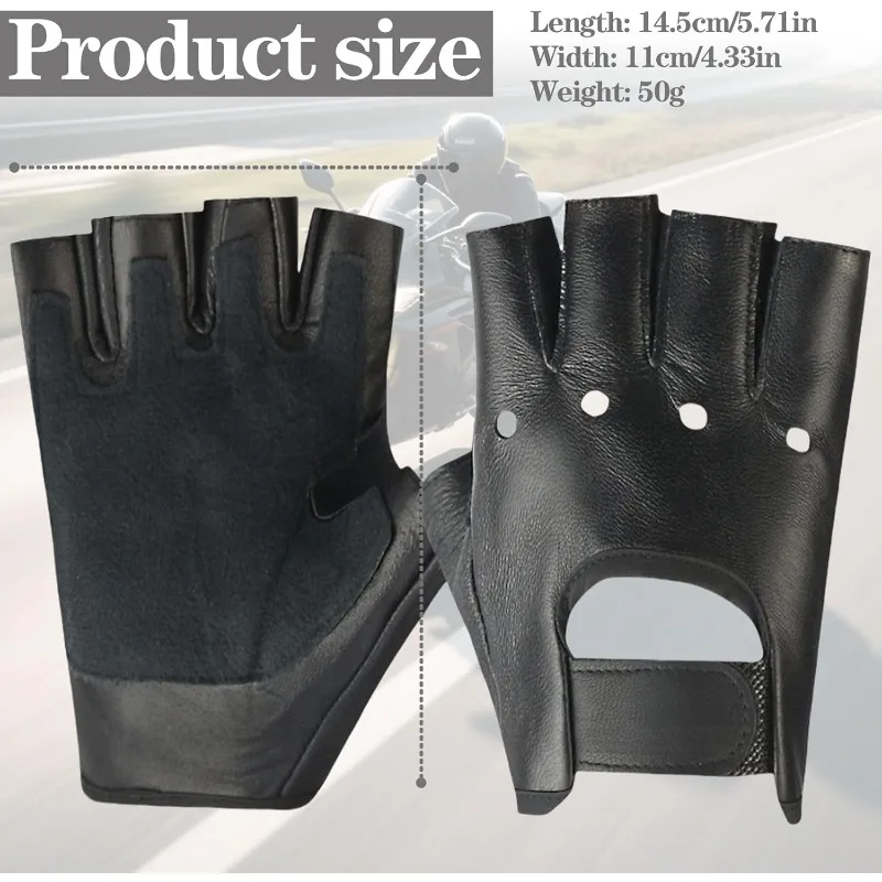 قفازات شتوية دافئة بدون أصابع للجنسين - تصميم أسود من جلد البولي يوريثان، عصرية للقيادة، قفازات على طراز الروك وركوب الدراجات
