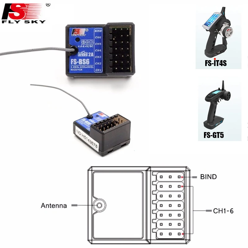 Flysky FS-BS6 FS-BS3 FS-BS4 Receiver with Gyro Stabilization for Flysky FS-IT4S/ FS-GT5 Remote Control Transmitter