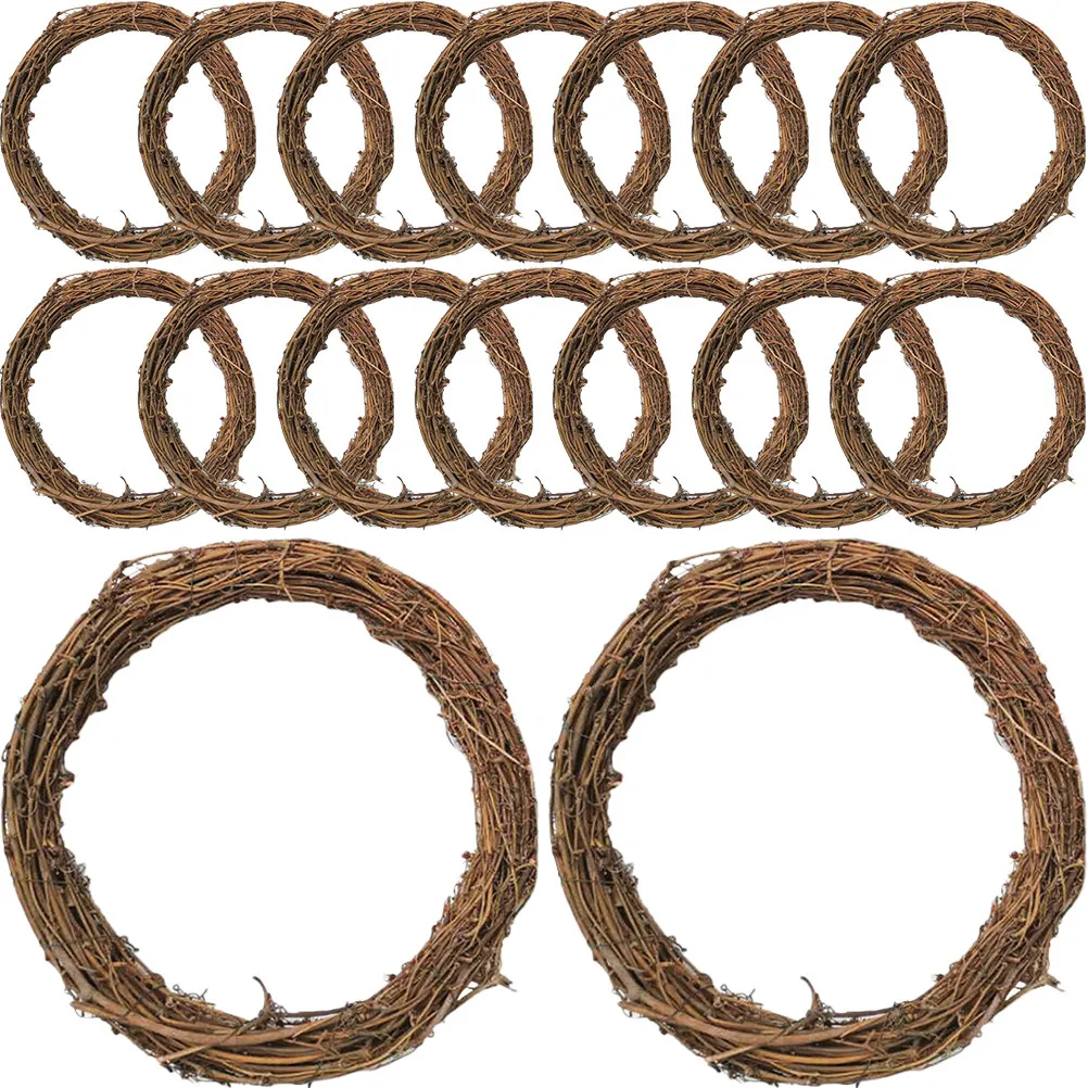 16Pcs Handwoven Rattan Wreath Ring DIY Floral Wreath Making Supply Natural Vine Craft Frame for Home Garden Wall Hanging