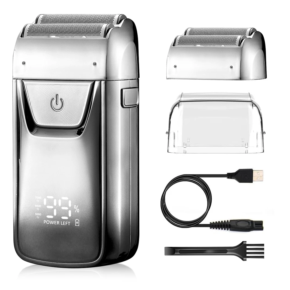 Men's Electric Shaver Hair Clipper Bald Head Reciprocating Whitening Device with Oil Head White Hair Shaver Includes Extra Blade