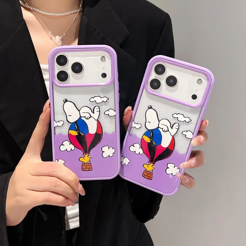 

Funny cartoon Cute hot air balloon Snoopy Peanuts Clear anti-fall Phone Case For iPhone 13 14 15 16 17 Pro Max Snoopy Cover﻿﻿