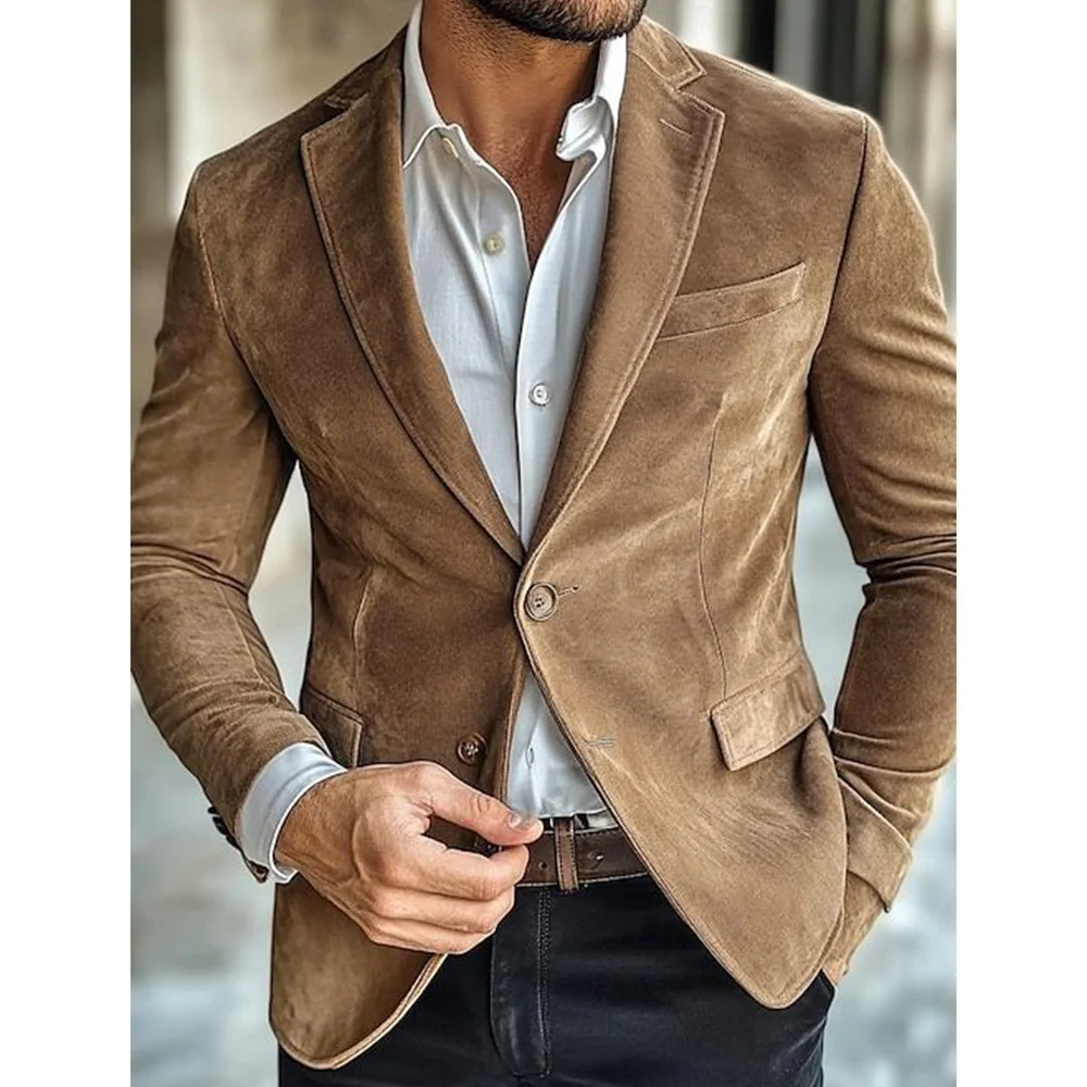 Giacca da uomo in finta pelle scamosciata Giacca monopetto a due tasche slim fit alla moda Giacca casual e comoda Capispalla