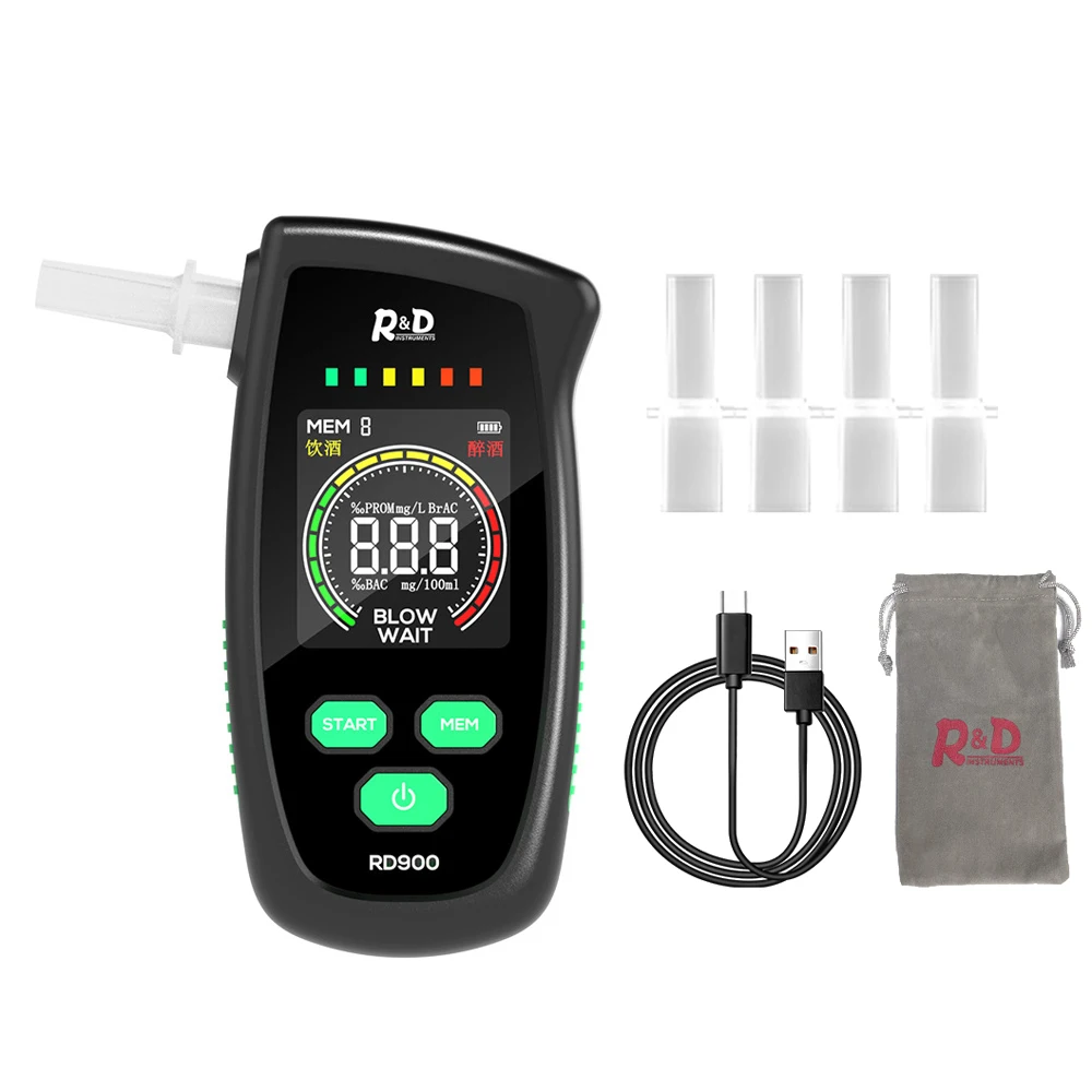 

Black Portable Digital LED Display Breathalyzer USB Rechargeable Alcohol Tester with 3.7V 320mAh Battery, ±10% Accuracy, 2.5in