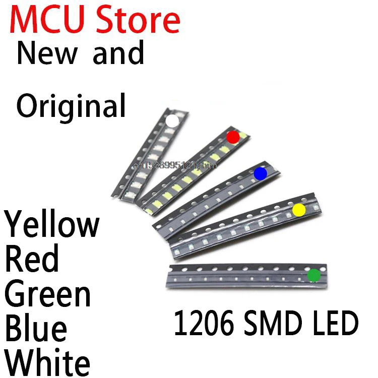 100PCS Diodes Light Yellow Red  Green Blue White Hot Sale 1206 SMD LED