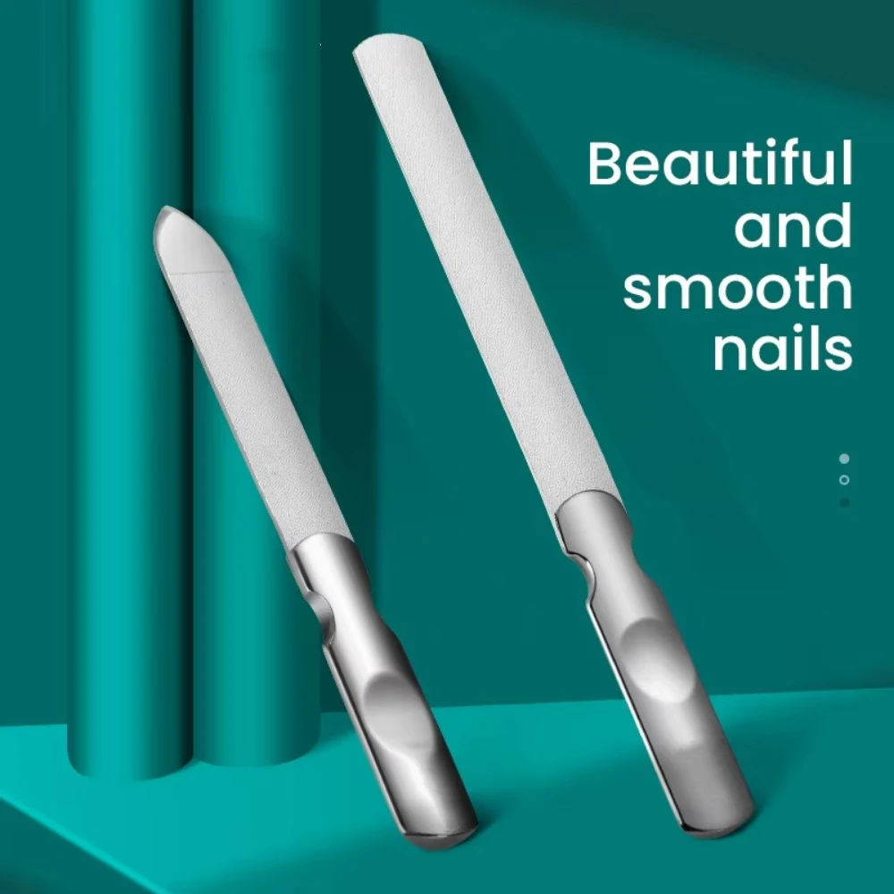 プロ仕様の両面ネイルファイル、革製バッグ付き、サンドペーパーネイルサンディング、ステンレス鋼研磨ストリップ