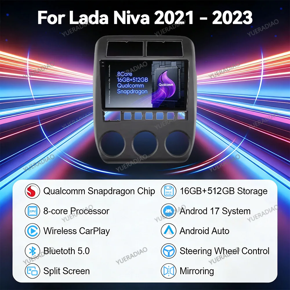 Android 17 Car Radio For LADA Niva Legend Bronto 2021 - 2023 GPS NAVI Qualcomm BT Backup Camera Carplay Multimedia Central FM
