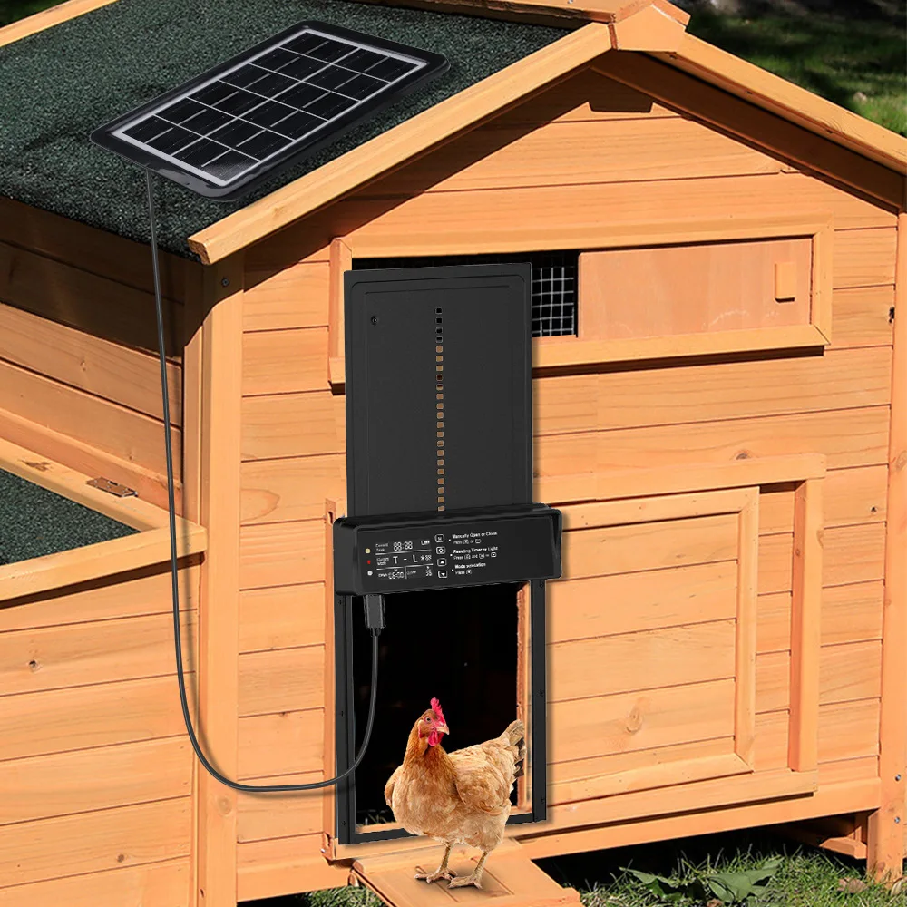 New Solar Chicken Coop Door Automatic Chicken Door Solar Powered & USB Charging Auto Chicken Door 4 Modes Timer & Light Senso