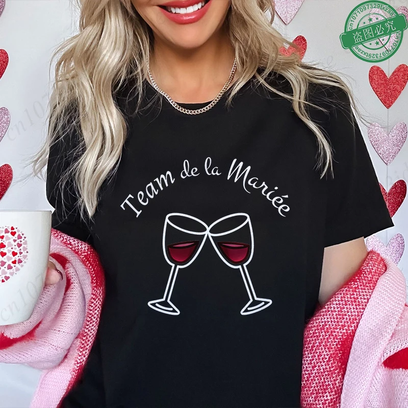 French Future Bride Team Wine Glass Print Tops Bridal Shower Wedding Tees Girls Single Farewell Bachelorette EVJF Party Blouses