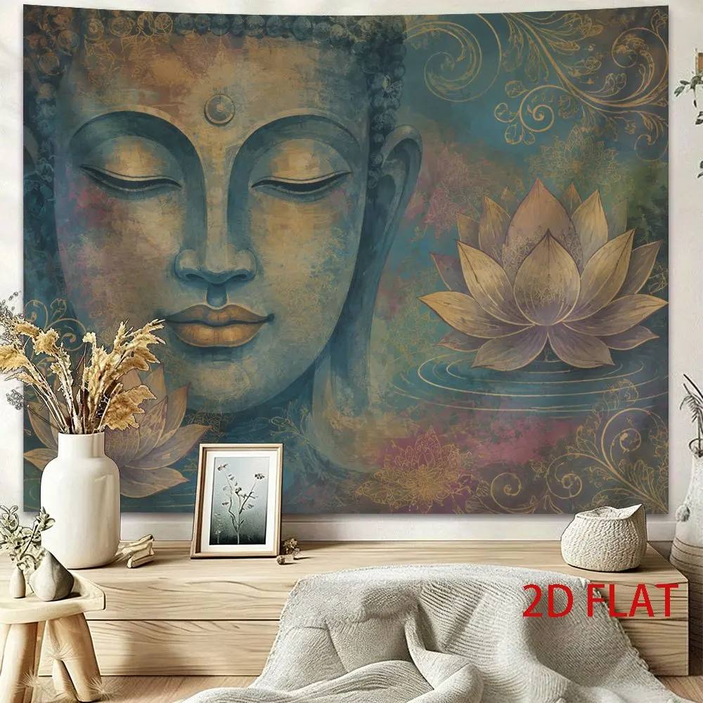 Spiritual Buddha Tapestry Wall Hanging Zen Lotus Flower Boho Meditation Decor Polyester Art
