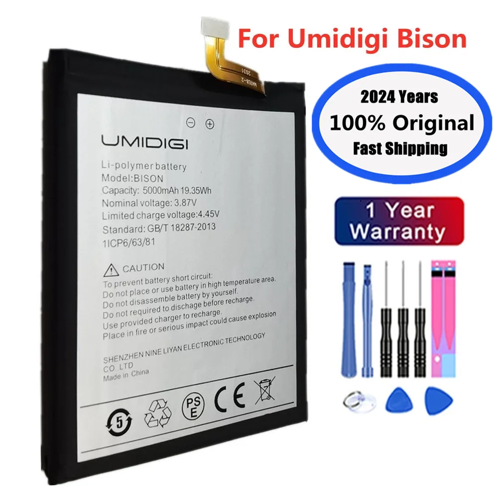 2024 Years 100% Original BISON Phone Battery For UMI Umidigi BISON 5000mAh Smart Phone Battery Bateria + Tools Fast Shipping