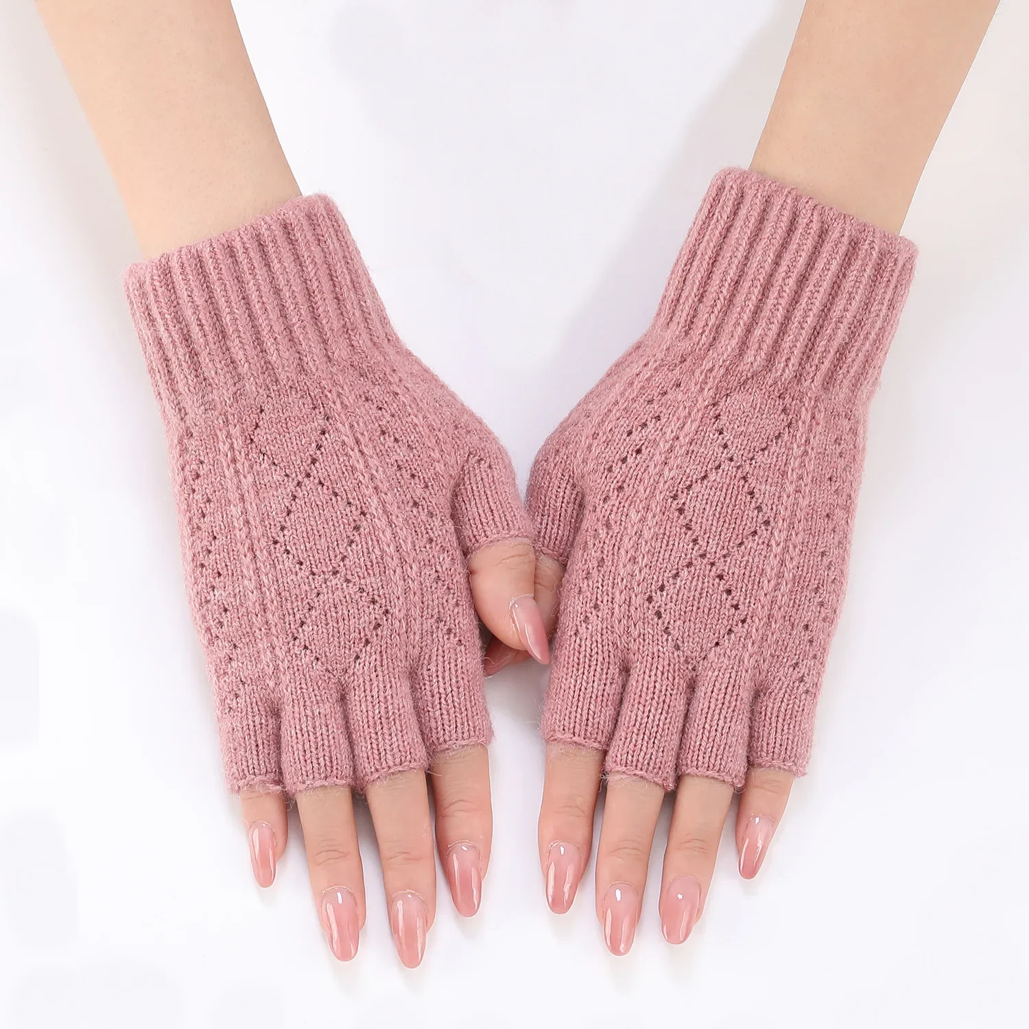 Winter Knitted Fingerless Gloves for Men Women Running Cycling Bike Gloves Thicken Warm Touch Screen Half Finger Student Glove