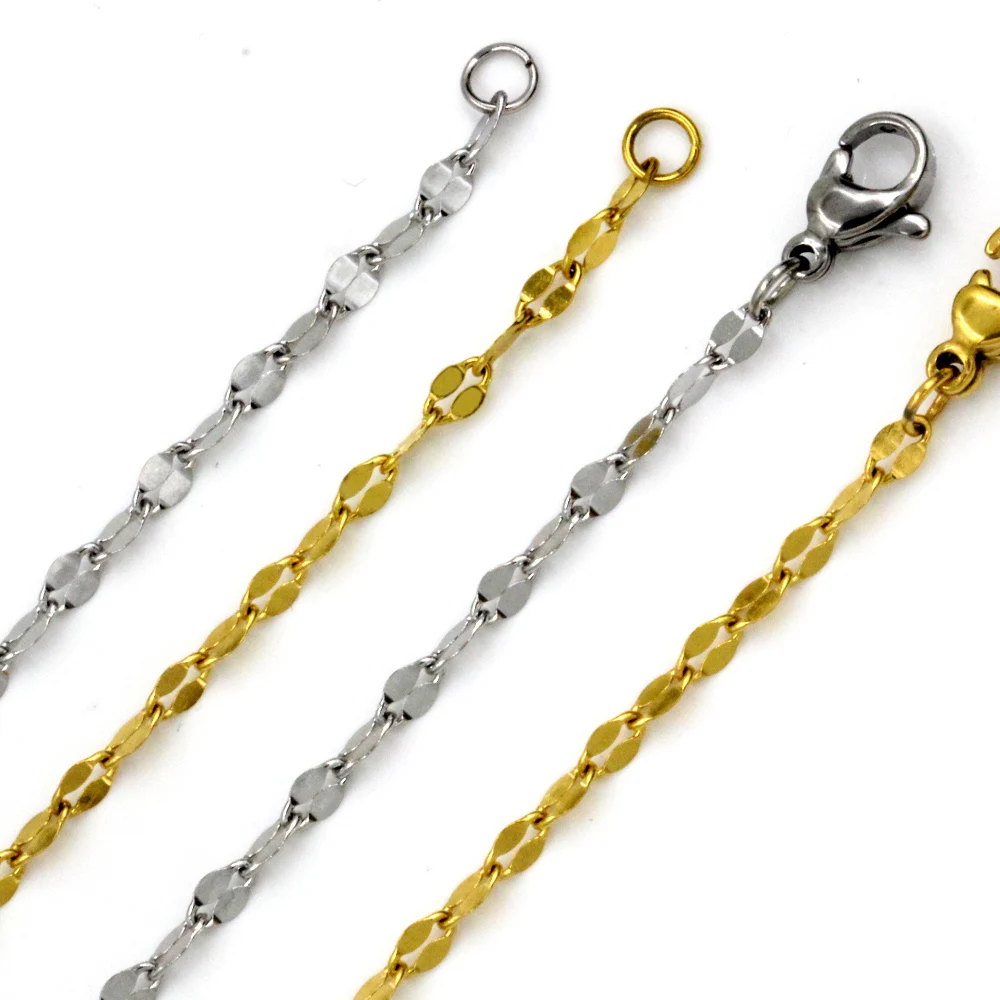 LUXUSTEEL 10pcs/lots 316L Stainless Steel Necklace for Women Men Lip Shape Wholesale Link Chains For Pendants Accessoies 2MM