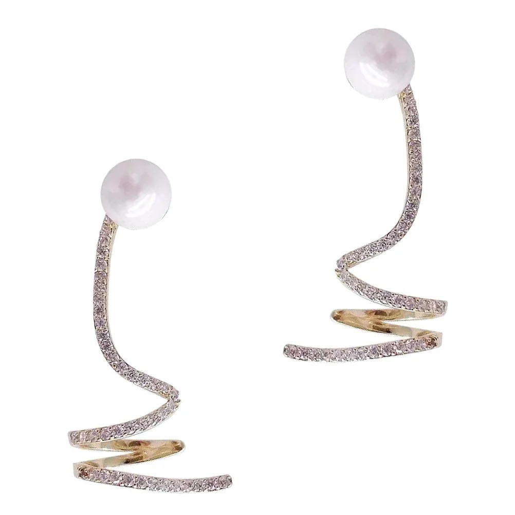 

1Pair Pearl Earrings for Women Elegant Ear Climber Studs Crawler Earrings Rhinestone Fashion Jewelry Gift for Her