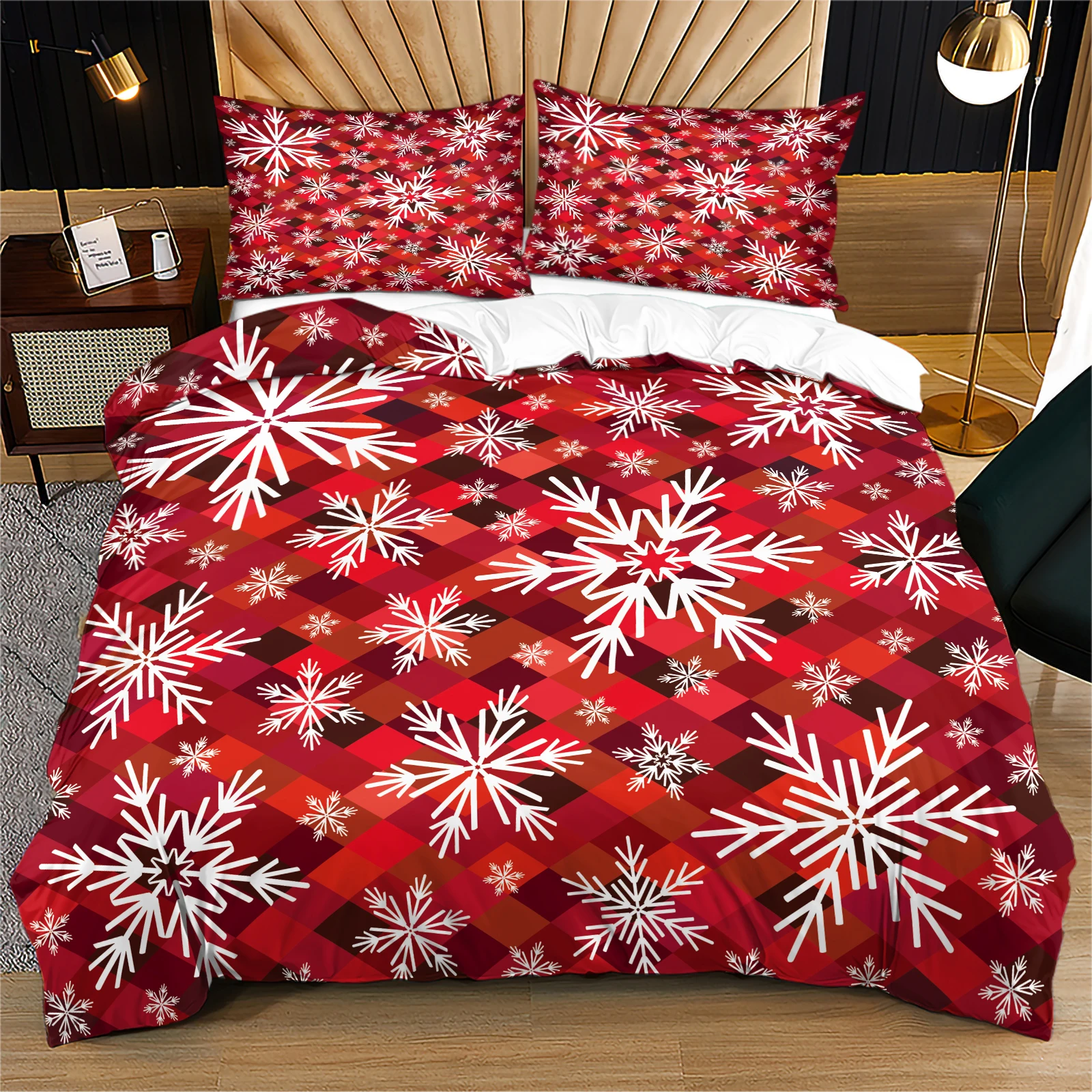 Modern Red Plaid Christmas Duvet Cover Set Cozy Seasonal Bedding for Christmas Room Refresh Great Festival Gifts For Family